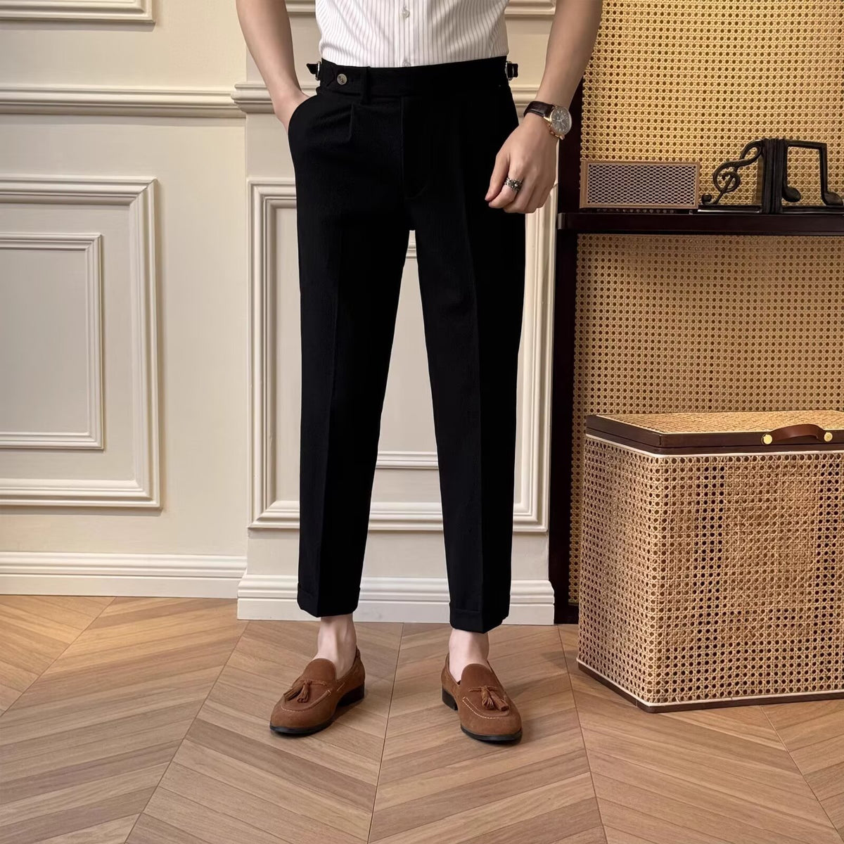 Pantalon habillé homme à pinces, coupe cheville