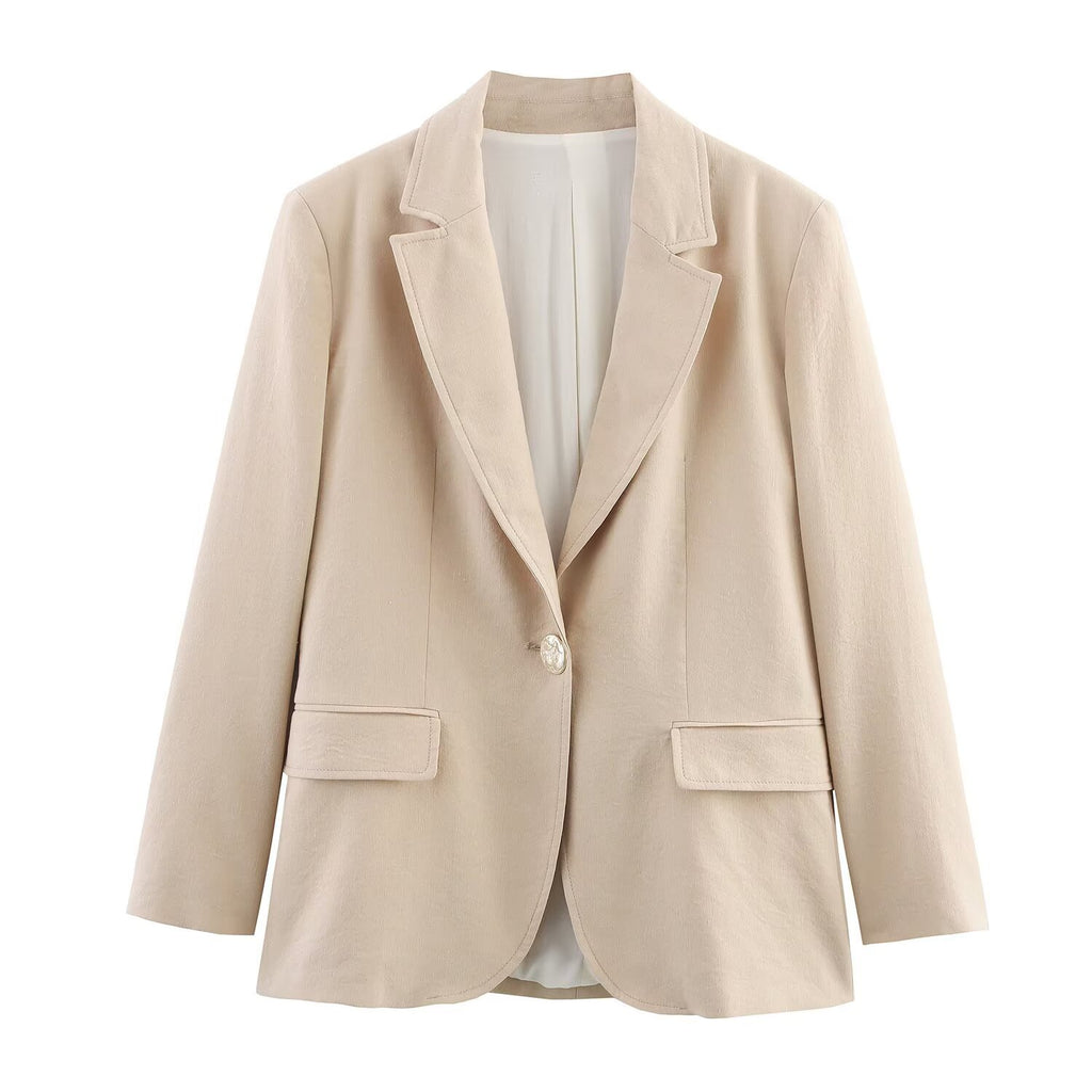 Tailleur Pantalon Femme Beige – Blazer à Un Bouton