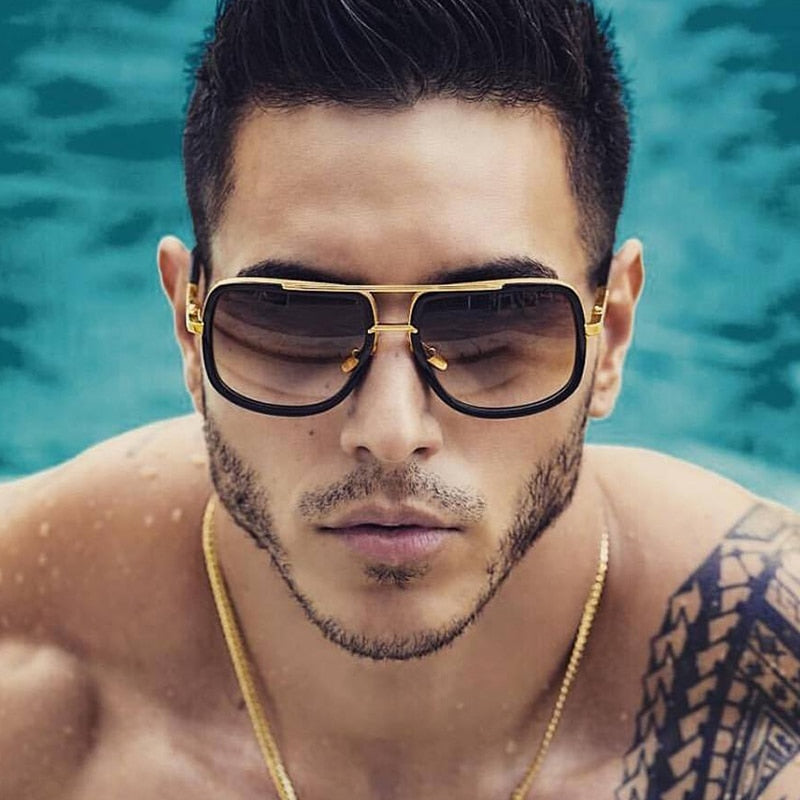 Lunettes de Soleil Grand Cadre Carré – Monture Métal Rétro Vintage Homme & Femme