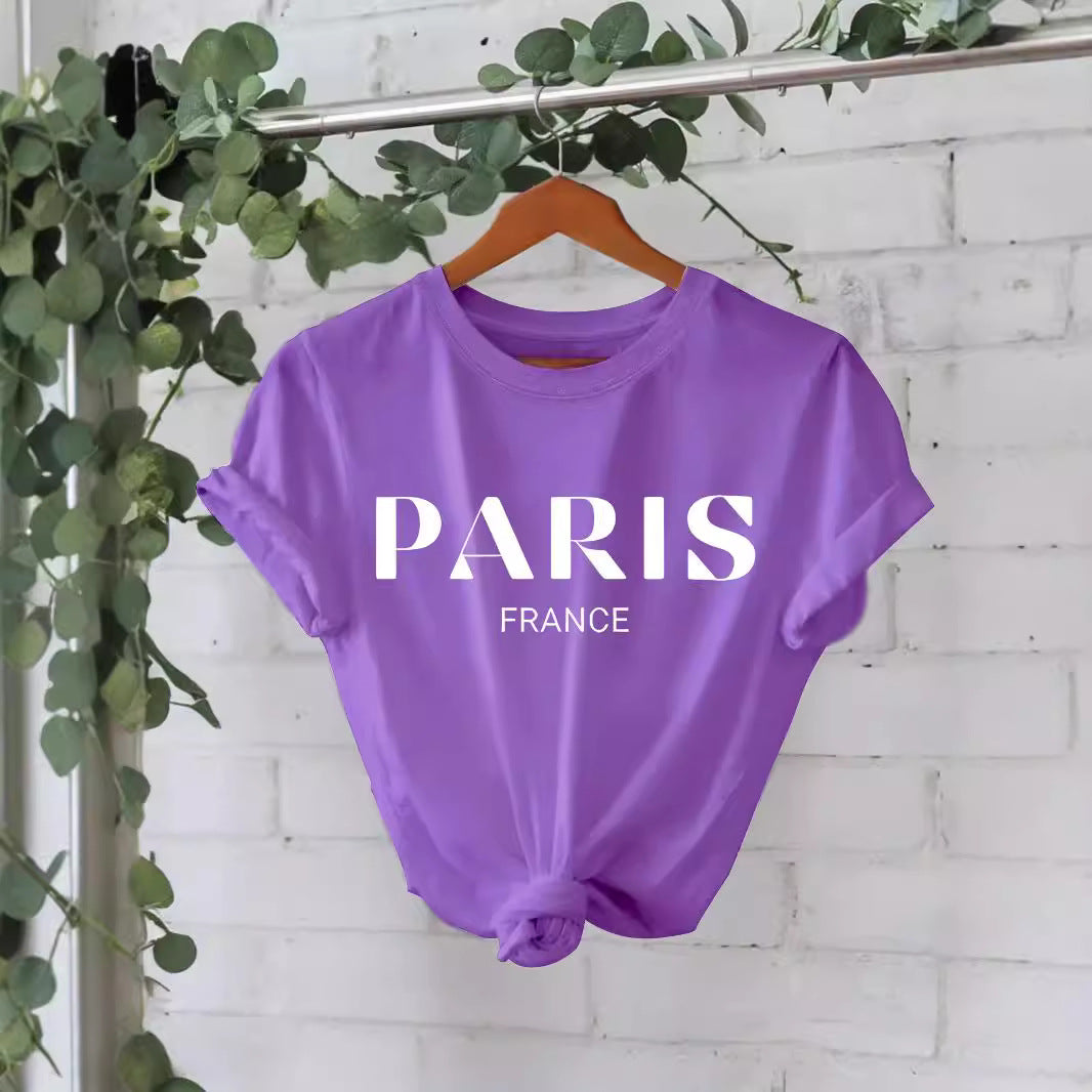 T-shirt femme « Paris France » en coton à col rond