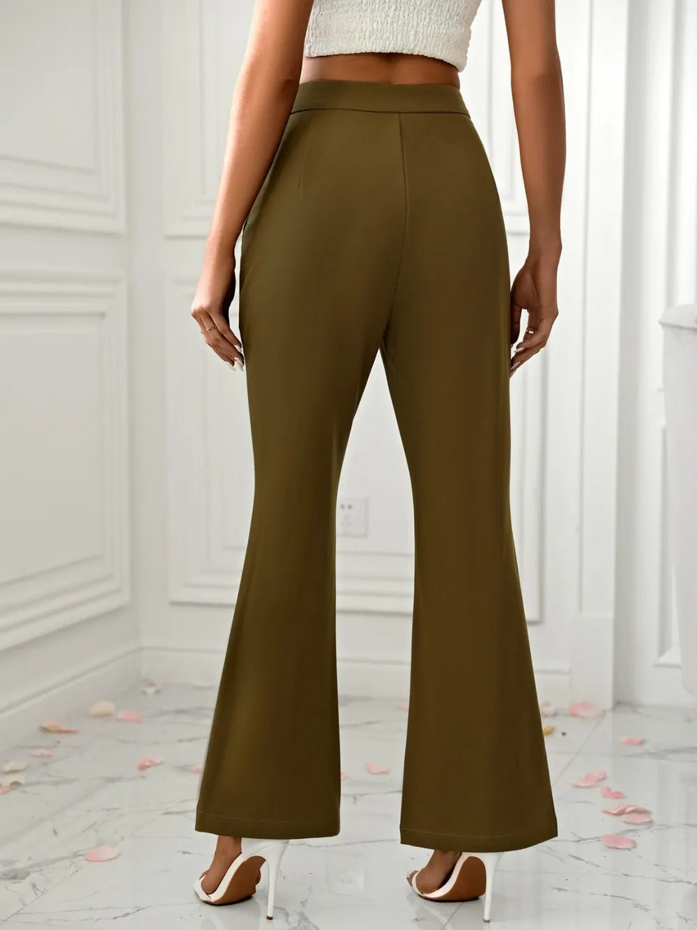 Pantalon Évasé Femme avec Fentes et Poches