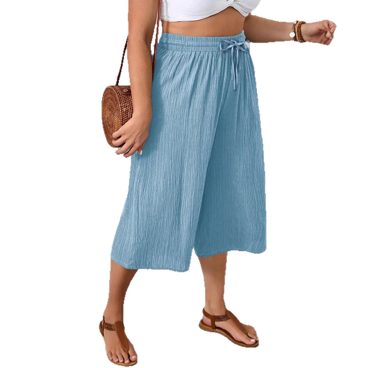 Pantalon large raccourci femme bleu ciel – du XL au 4XL