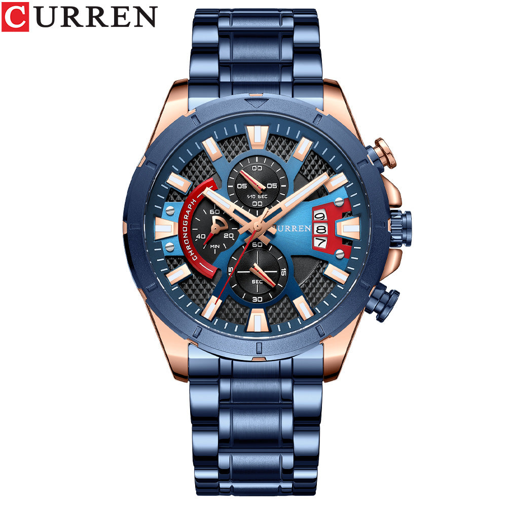 Montre Homme 6 Aiguilles Quartz – Bracelet Acier Inoxydable & Calendrier