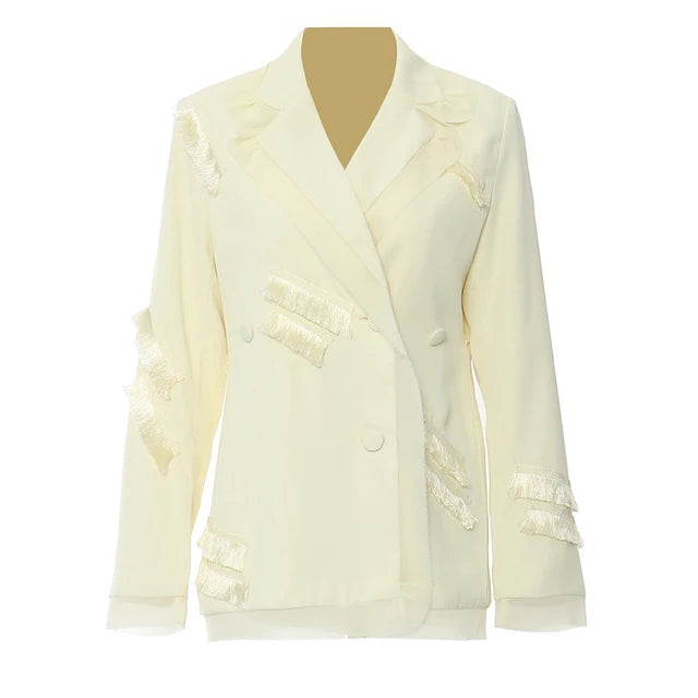 Blazer Femme Élégant – Abricot, Détails Volantés