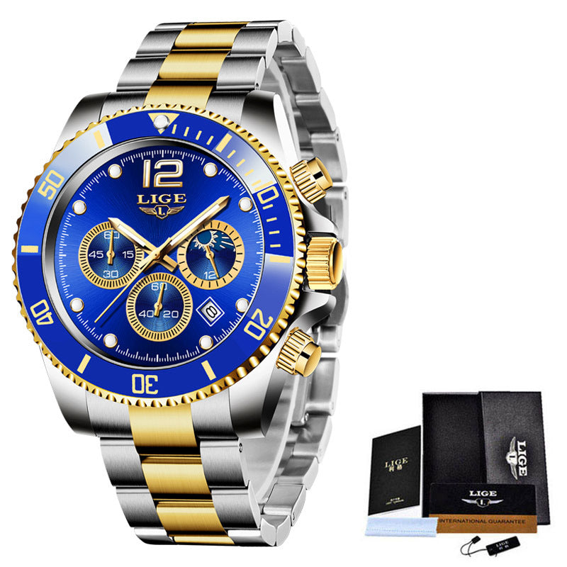 Herren-Sportuhr Chronograph Quarz – Edelstahl wasserdicht 30M