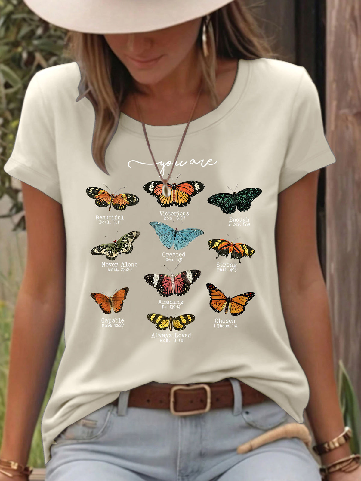 T-shirt femme imprimé papillon à manches courtes