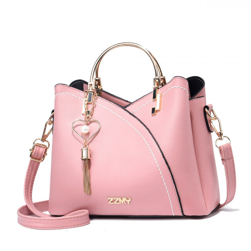 Large-capacity two-tone shoulder bag