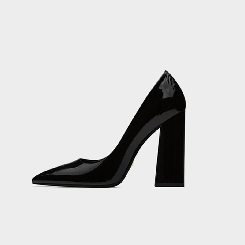 Escarpins Femme Talon Carré 12 cm Vernis — Bout Pointu, Grande Taille