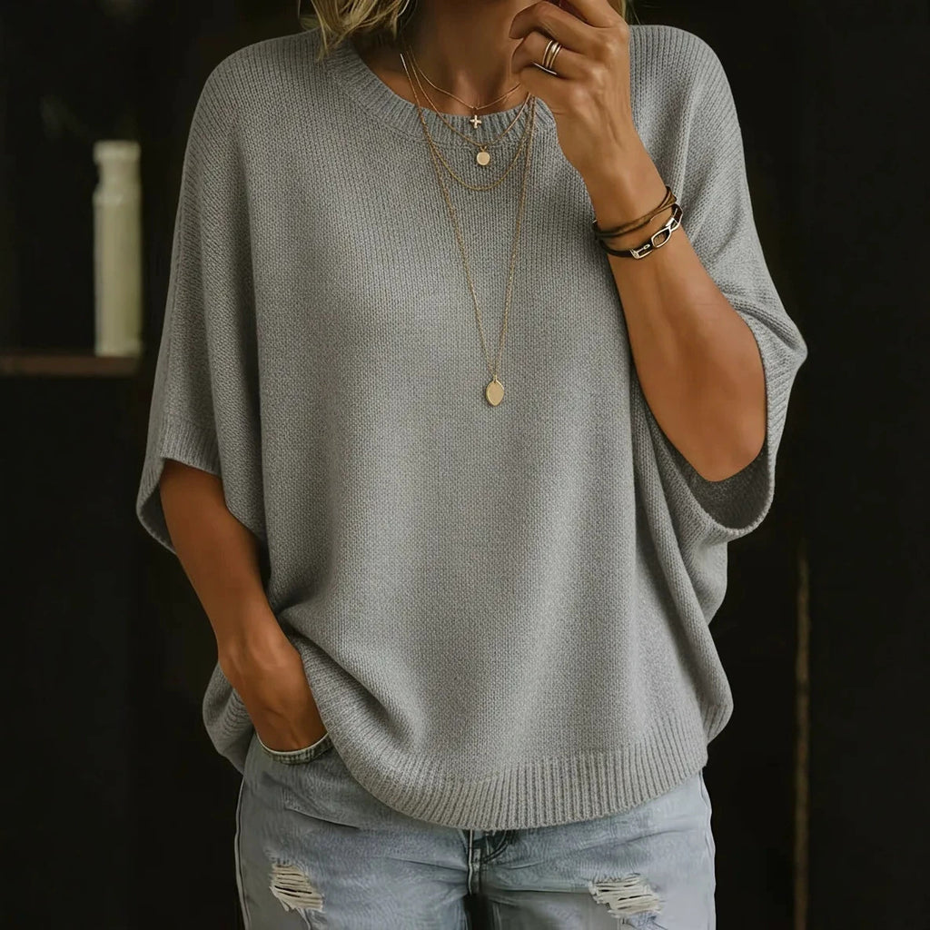 Einfarbiger Damen-Pullover in lockerer Passform aus Strickware, Rundhalsausschnitt