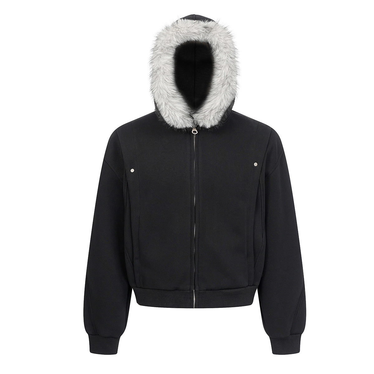 Sweat zippé homme à capuche bordée effet fourrure – Coupe ample