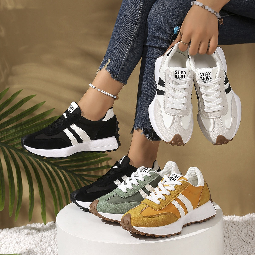 Damen-Dad-Sneaker – Dicke Sohle, Mikrofaser, alle Jahreszeiten
