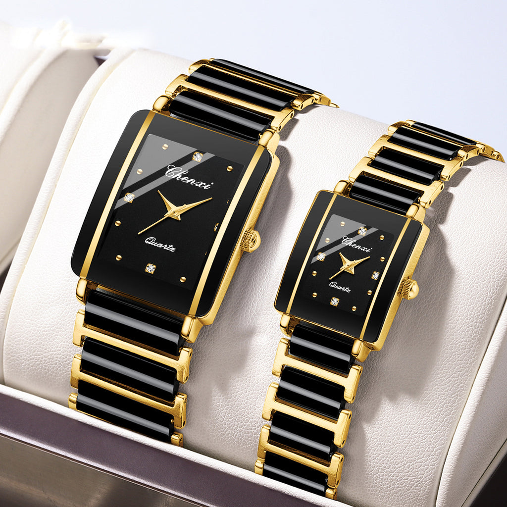 Montre Couple Carrée Céramique Quartz – Homme & Femme, Bracelet Céramique Élégant