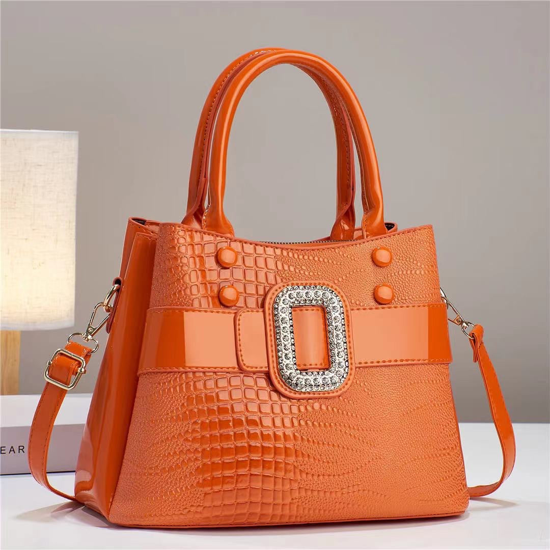 Mini Lizard-Effect Square Crossbody Bag – Zip Closure, Multi-Pocket