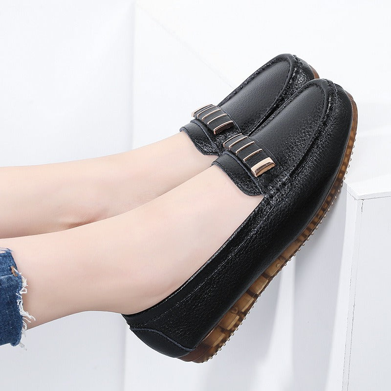 Women's Flat Cowhide Loafers – Comfortable Korean Style