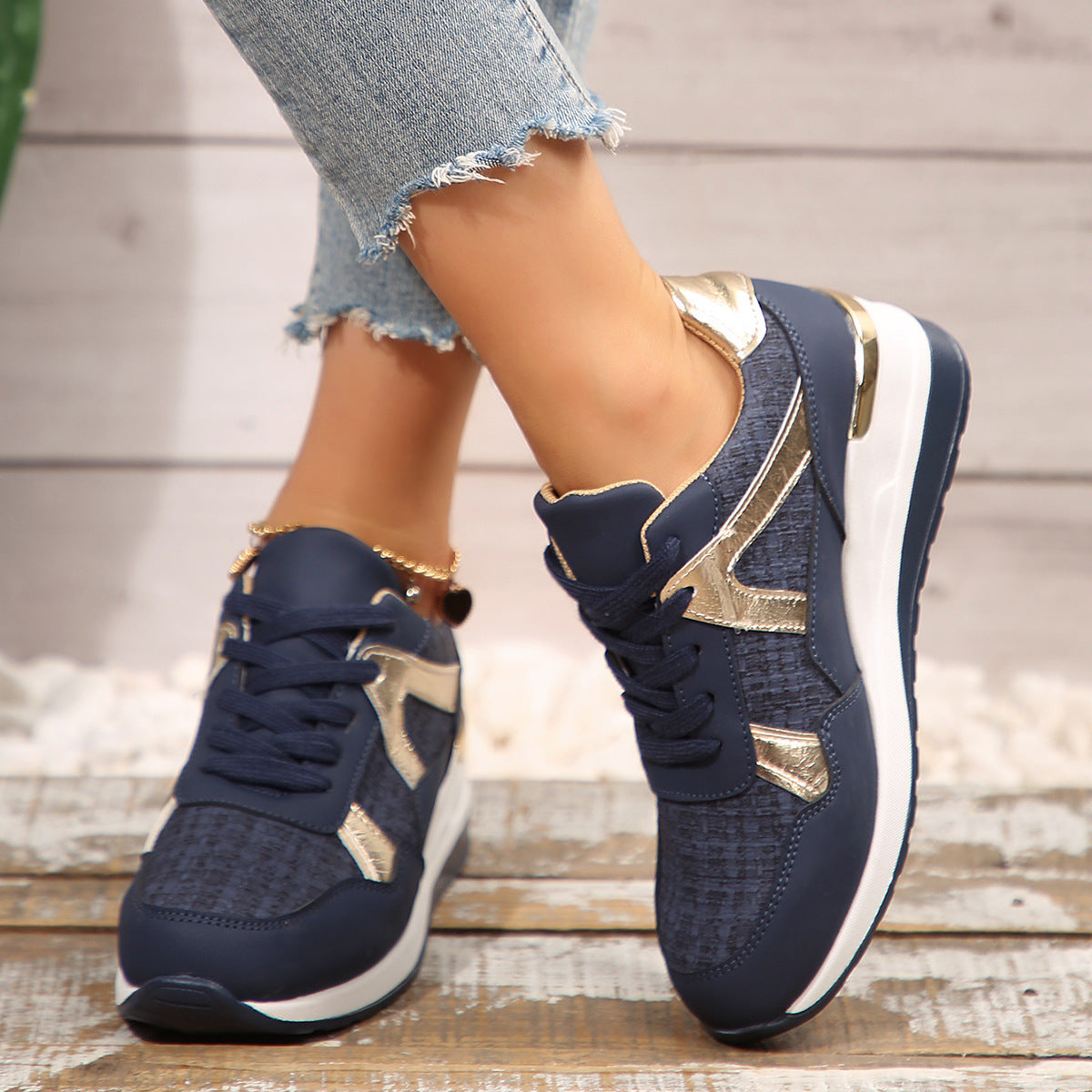 Baskets Sport Rétro Femme Grande Taille – Semelle Épaisse, PU Suède, Toutes Saisons