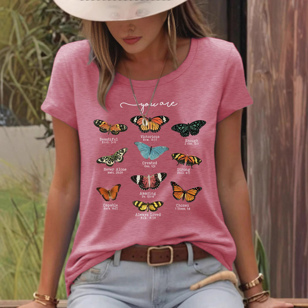 T-shirt femme imprimé papillon à manches courtes