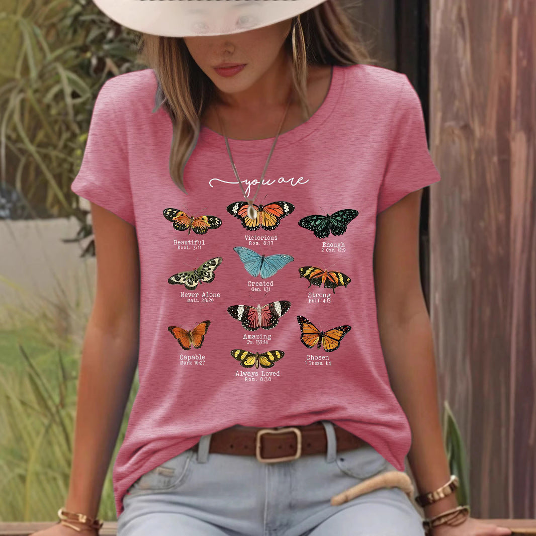 T-shirt femme imprimé papillon à manches courtes