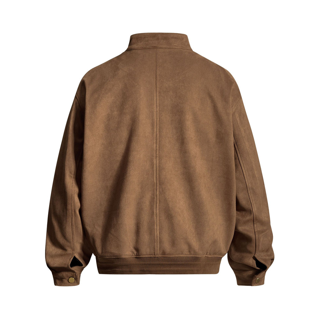 Herren-Stehkragenjacke mit Reißverschluss, Colorblock, chinesischer Streetwear-Stil, Braun