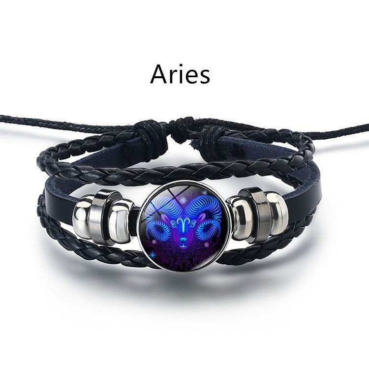 Bracelet Cuir Signe du Zodiaque – Style Rétro Mode Européenne
