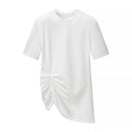 T-Shirt Blanc Froncé Latéral Ourlet Asymétrique – Col Rond