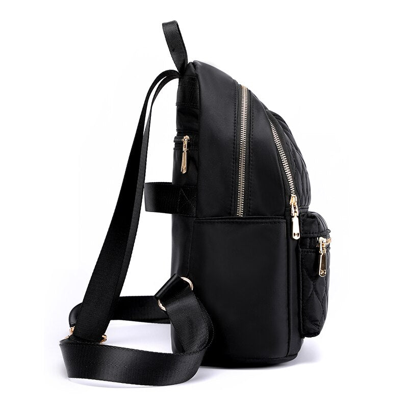 Women's Quilted Diamond Nylon Backpack – Waterproof, School & Travel