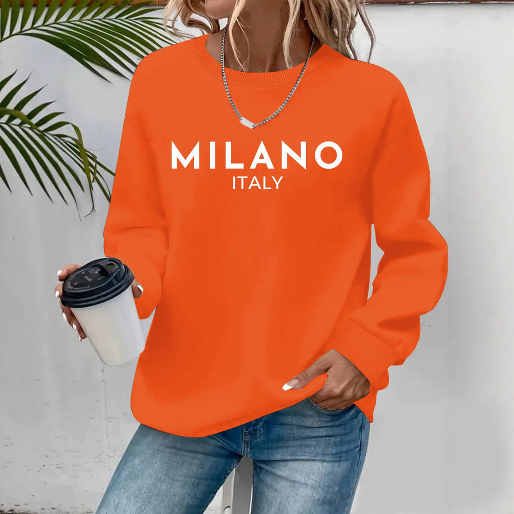 Sweat femme en coton à col rond imprimé MILANO ITALY