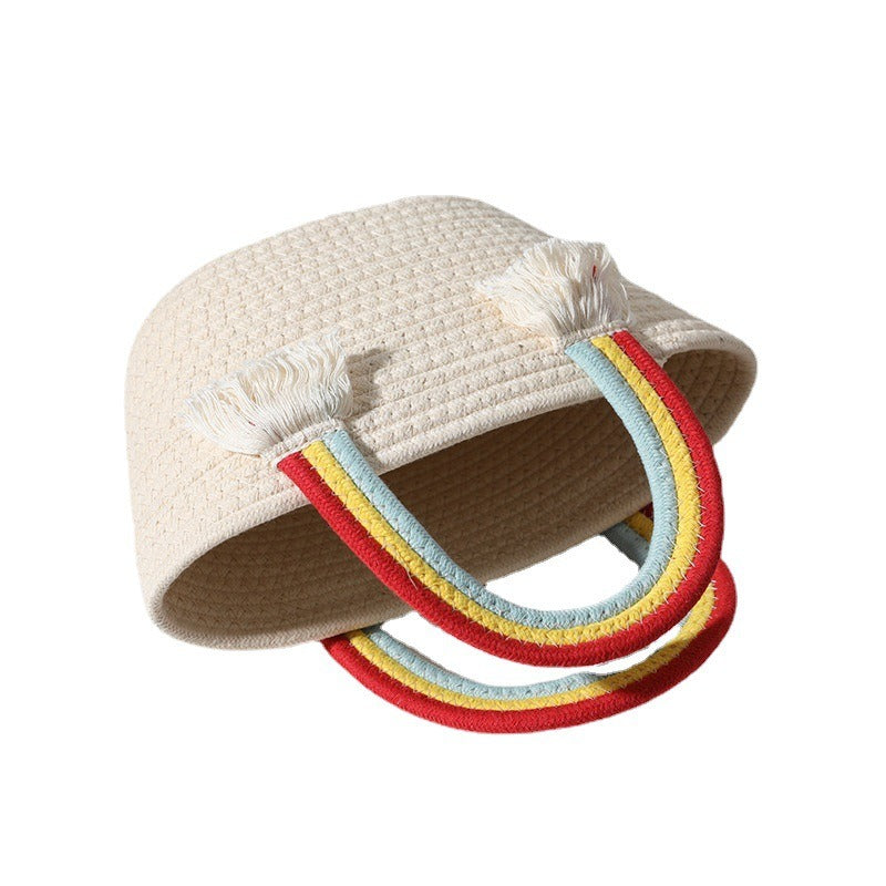 Geflochtene Strandtasche Regenbogen-Wolke – Handgefertigter Baumwollkorb
