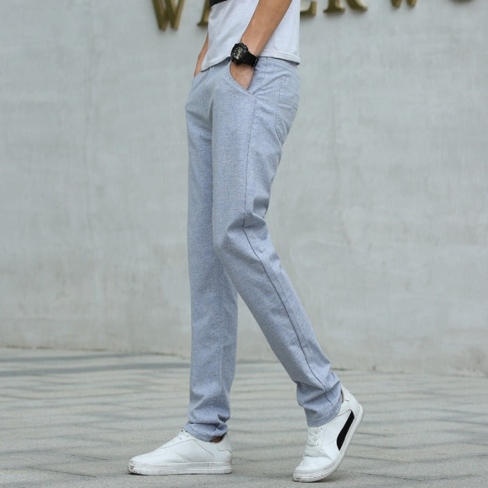 Pantalon homme droit aspect lin à taille mi-haute