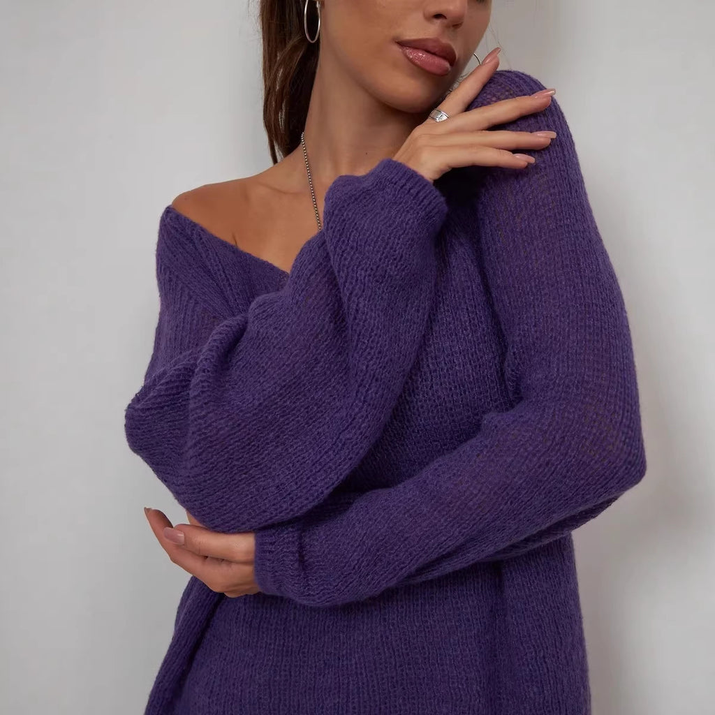 Pull à col rond, uni et ajouré, manches longues