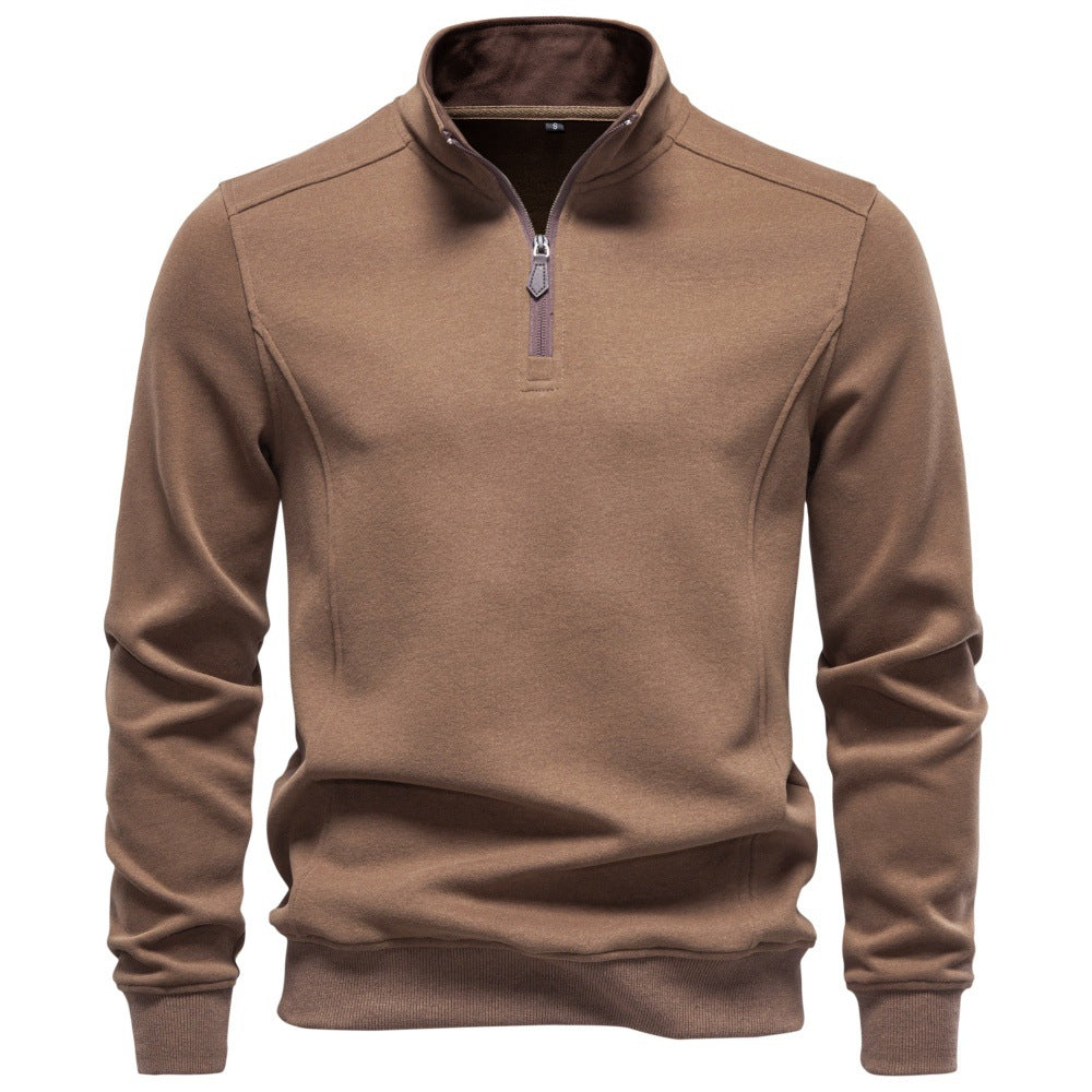 Sweat homme à col montant zippé – Marron, noir ou gris foncé