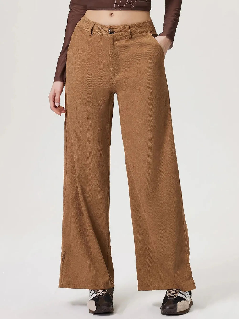 Pantalon Large Femme avec Poches – Fermeture Boutonnée