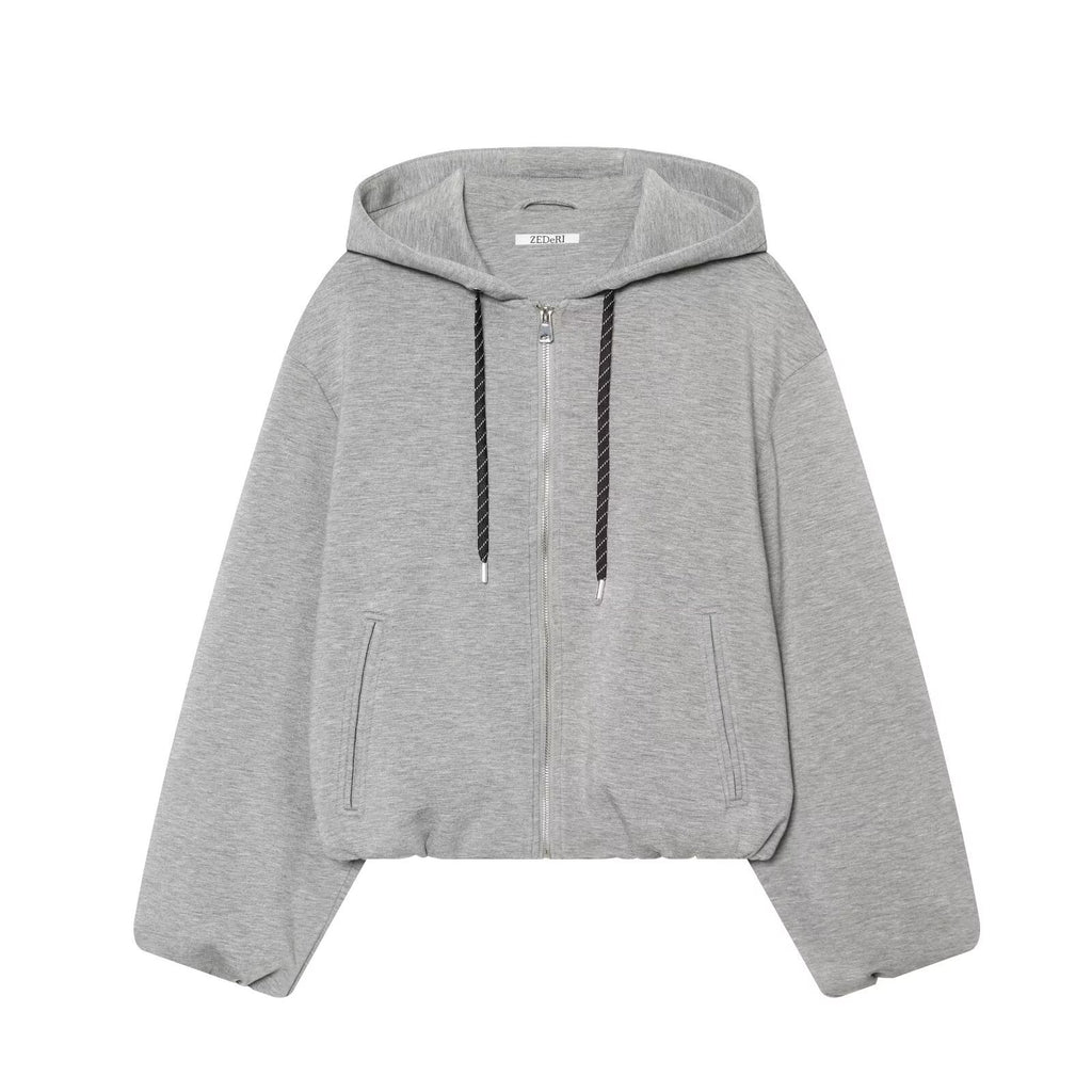 Veste Hoodie Zippée à Capuche et Cordons – Coupe Courte