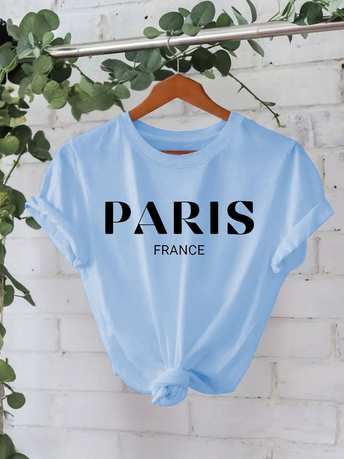 T-shirt femme « Paris France » en coton à col rond