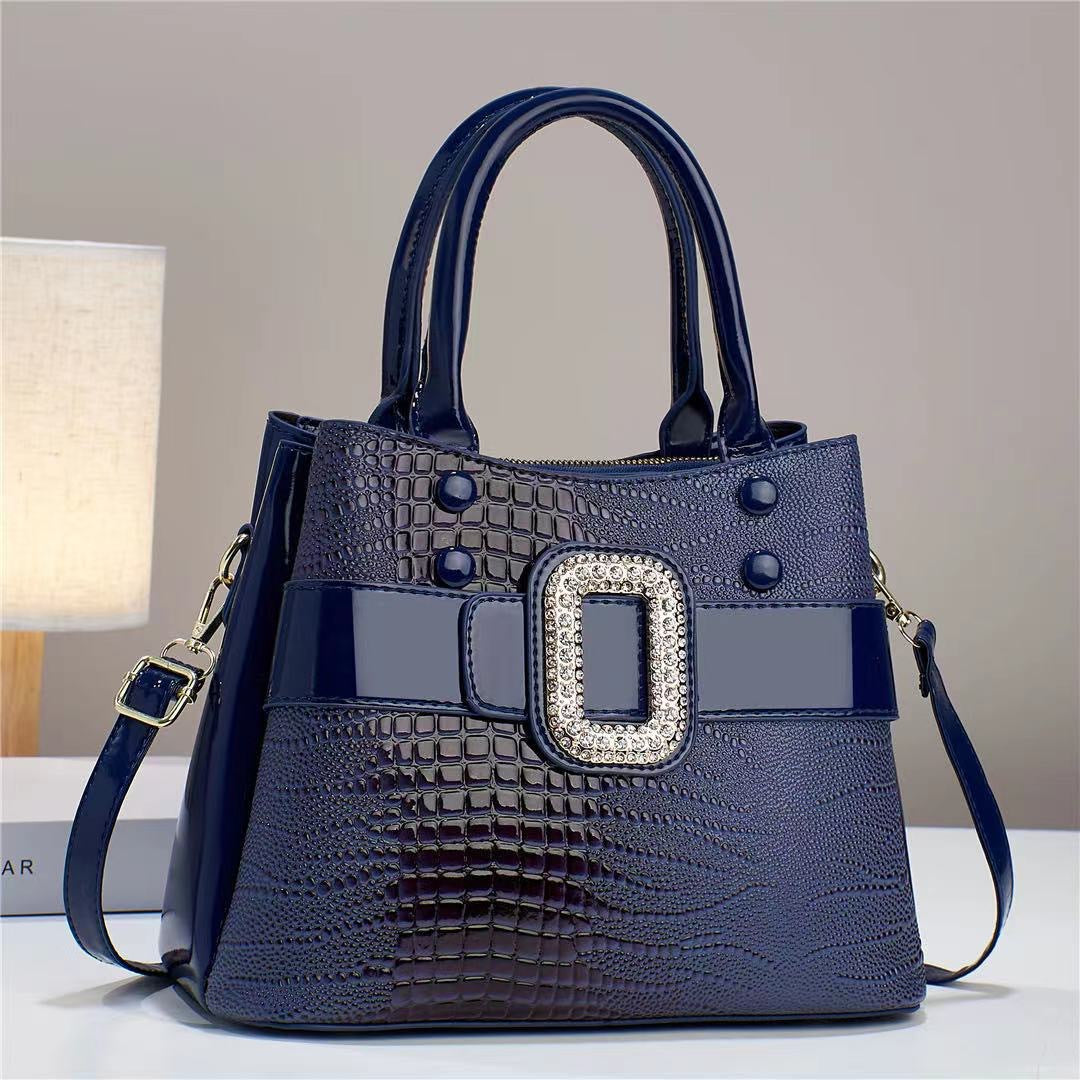 Mini Lizard-Effect Square Crossbody Bag – Zip Closure, Multi-Pocket