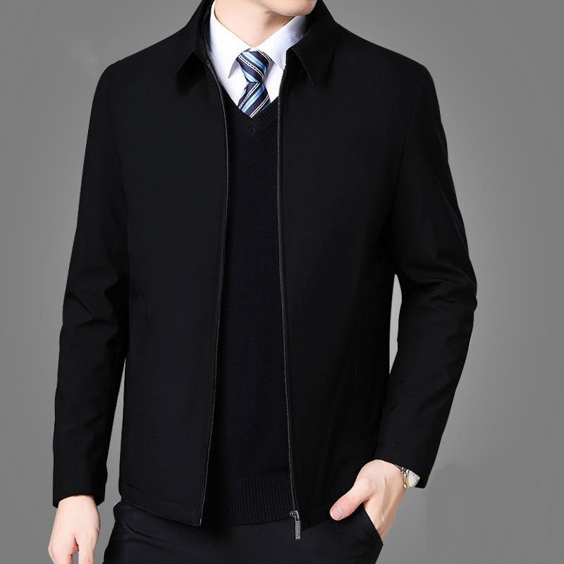 Manteau homme hiver col rabattu – Veste zippée manches longues poches latérales
