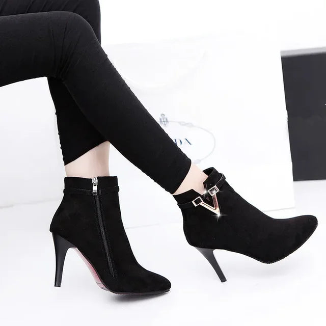 Bottines Sexy Femme – Talon Aiguille Haut, Bout Pointu, Fermeture Éclair