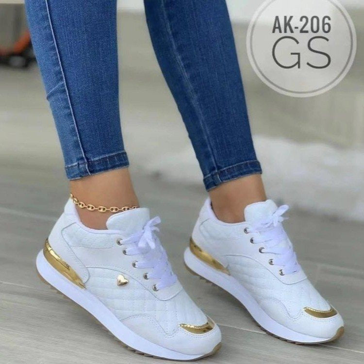 Sneakers Casual Femme à Lacets – Semelle Plate, Bout Rond