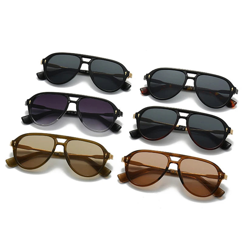 Lunettes de Soleil Aviateur Rétro Double Pont avec Rivets – Style Luxe Unisexe