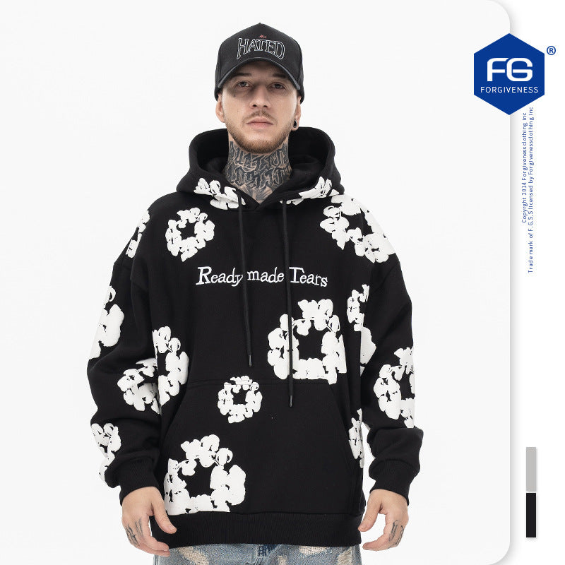 Autumn Winter New High Street Cotton Foaming Printed Letter Embroidered Casual Hoodie