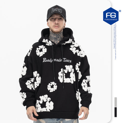 Autumn Winter New High Street Cotton Foaming Printed Letter Embroidered Casual Hoodie