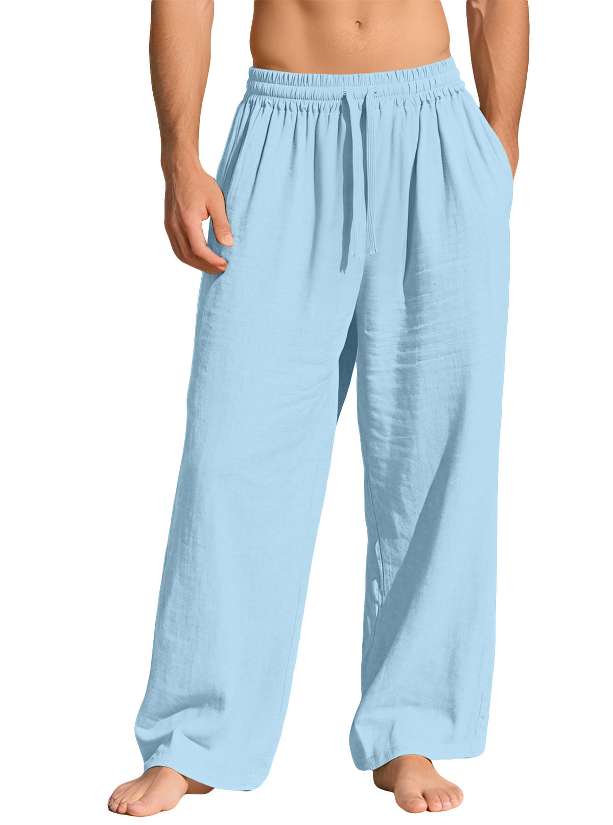 Pantalon homme ample en lin à cordon de serrage