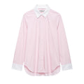 Chemise femme rose à col et poignets blancs contrastants