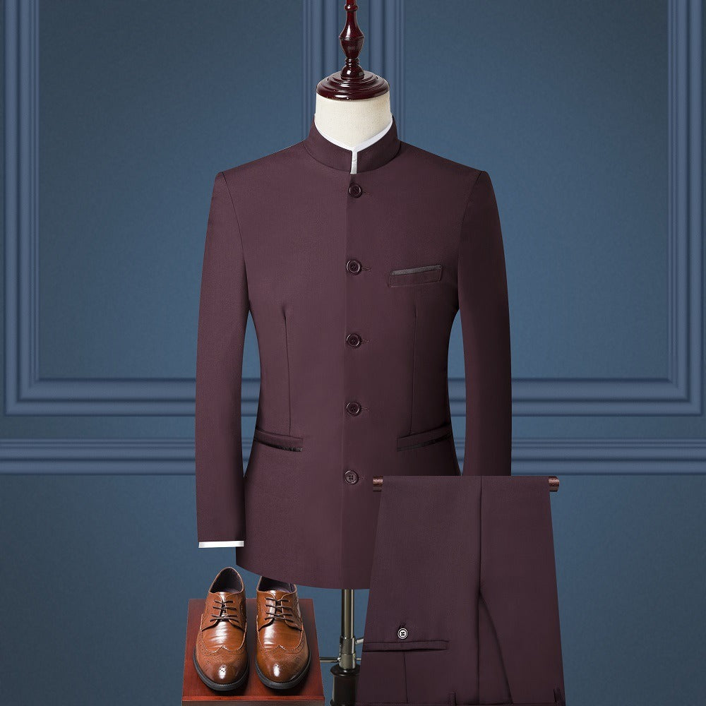 Costume homme trois pièces à col montant – Coupe ajustée