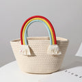 Geflochtene Strandtasche Regenbogen-Wolke – Handgefertigter Baumwollkorb