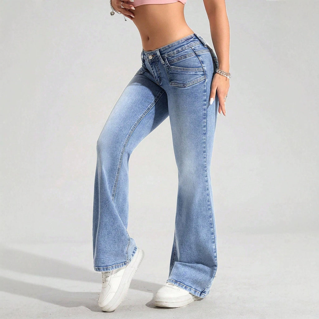 Jean femme bleu évasé taille basse