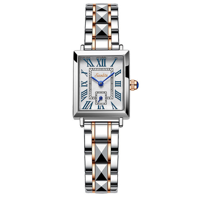 Montre Femme Lige Carrée Quartz – Bracelet Acier, Calendrier & Étanche 30M