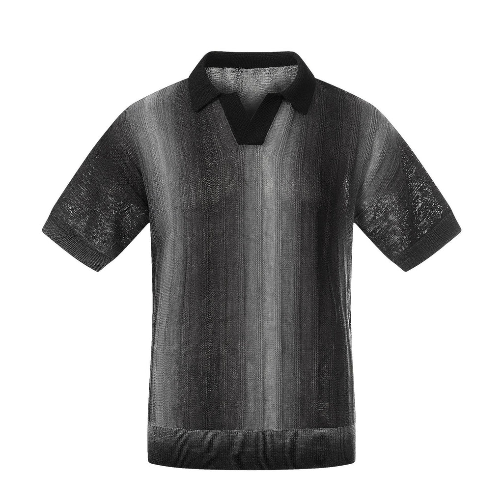 Polo homme en coton mélangé à maille texturée et rayures dégradées