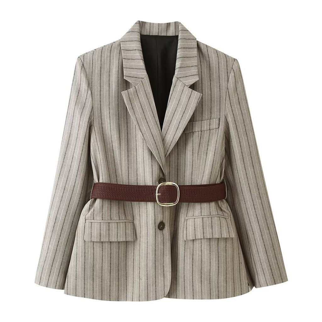 Blazer femme rayé à chevrons avec ceinture
