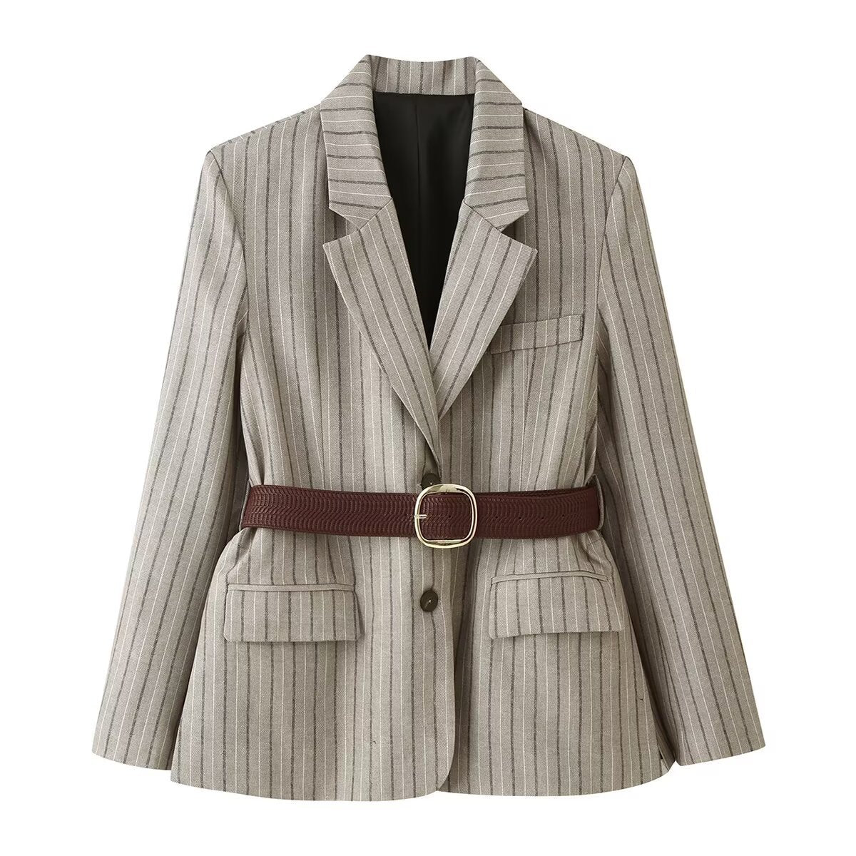 Blazer femme rayé à chevrons avec ceinture