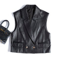 Veste blazer sans manches femme en cuir à boutons dorés